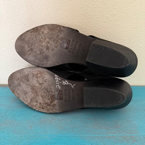 Eileen Fisher Walt Black Leather Cross Strap Ankle Boots Size 8 - Picture 10 of 10